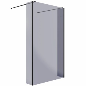 Wasdale 1215mm Black Smoked Walk Through Wet Room Screen with 215mm Hinged Return Screens