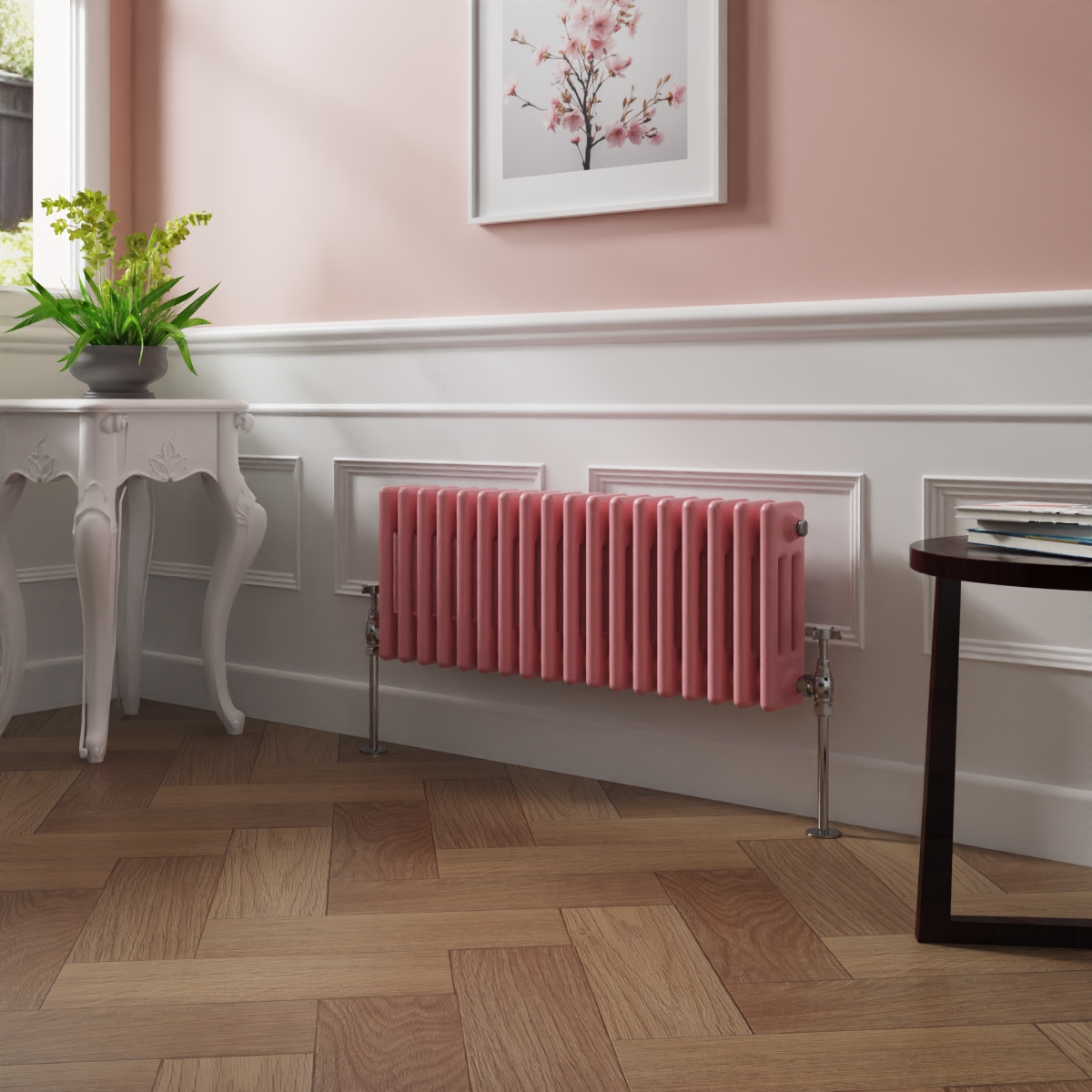 Bern 300 x 830mm Rose Pink Triple Column Horizontal Traditional Radiator