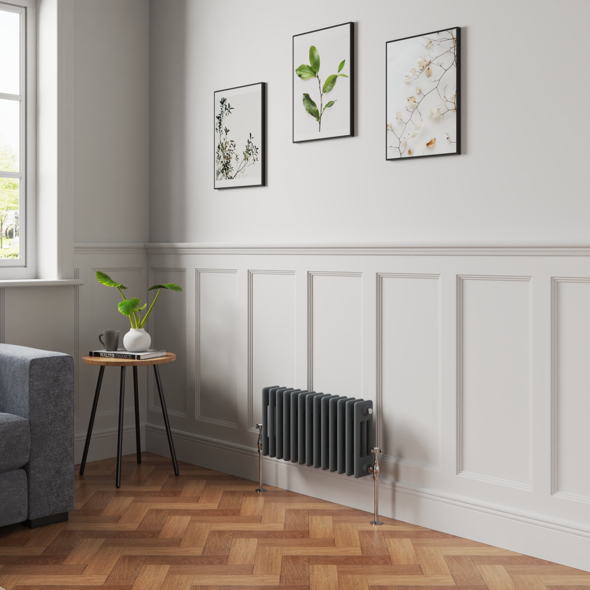 Bern 300 x 605mm Anthracite Triple Column Horizontal Traditional Radiator