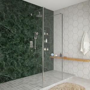 Wasdale 800mm Chrome Walk Through Wet Room Screen with 300mm Hinged Return Screens