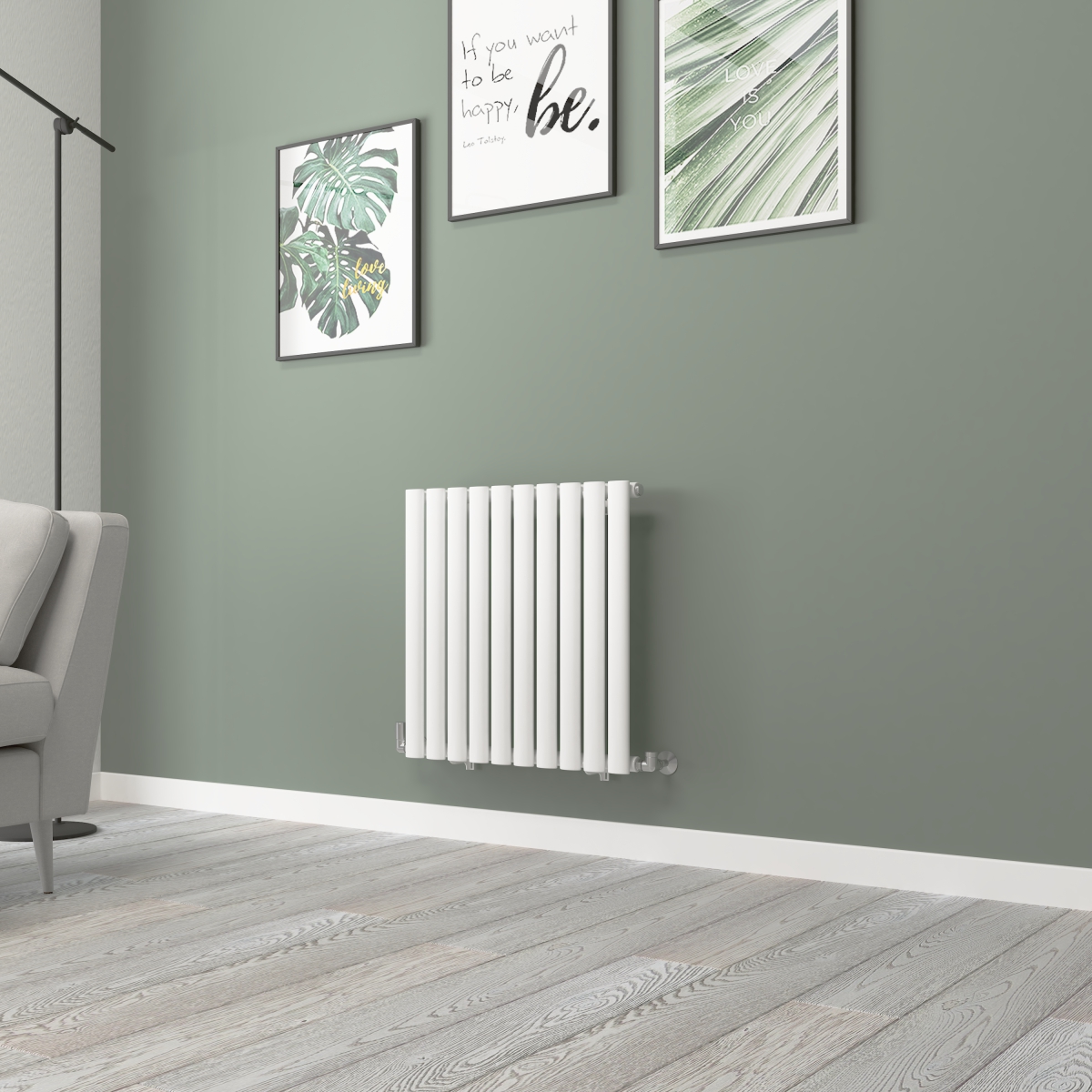 Norden 600 x 591mm White Single Horizontal Oval Tube Designer Radiator