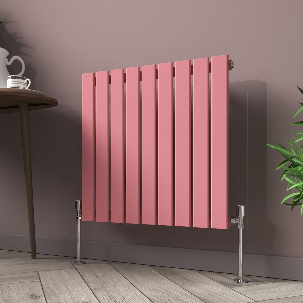 Karlstad 600 x 614mm Rose Pink Single Horizontal Flat Panel Designer Radiator