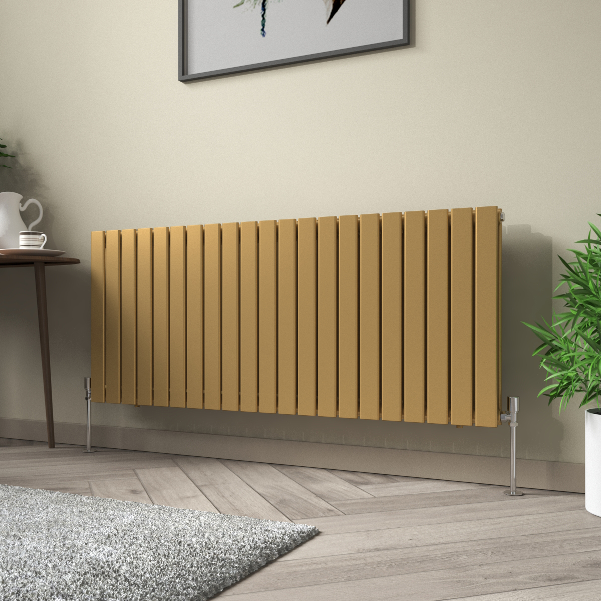 Karlstad 600 x 1430mm Metallic Gold Double Flat Panel Horizontal Designer Radiator
