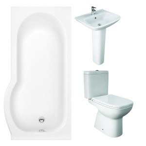 RAK Origin Modern Bathroom Suite with P-Shape Shower Bath and Front Panel - Right Hand - 1675mm