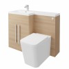 Calm Light Oak Left Hand Combination Vanity Unit Basin L Shape with Back to Wall Cordoba Square Toilet & Soft Close Seat & Concealed Cistern - 1100mm