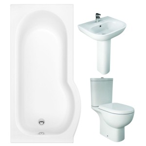 RAK Tonique Close Coupled Open Back Modern Bathroom Suite with P-Shape Shower Bath - Left Hand - 1675mm