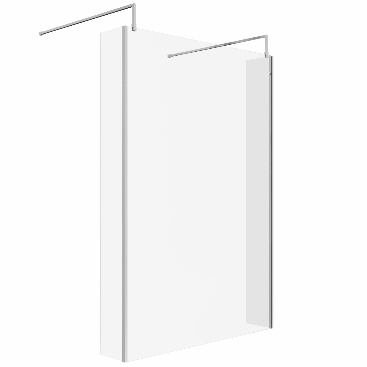 Wasdale 1400mm Chrome Walk Through Wet Room Screen with 215mm Hinged Return Screens & L- Shape Support Arms