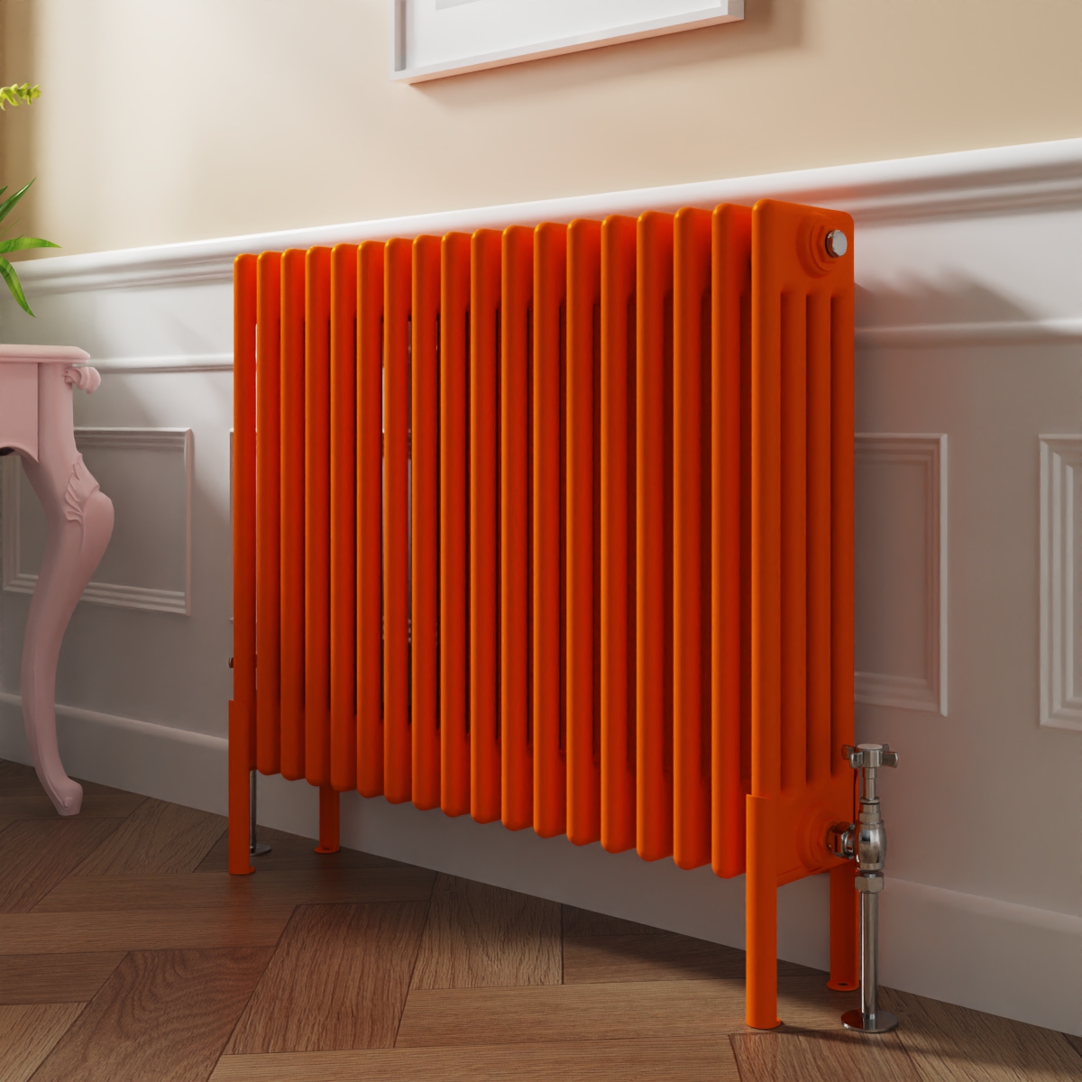 Bern 600 x 830mm Traditional Bright Orange Horizontal Four Column Radiator