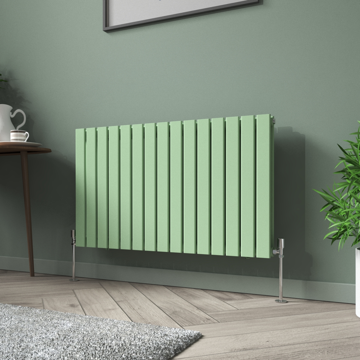 Karlstad 600 x 1022mm Pastel Green Double Flat Panel Horizontal Designer Radiator