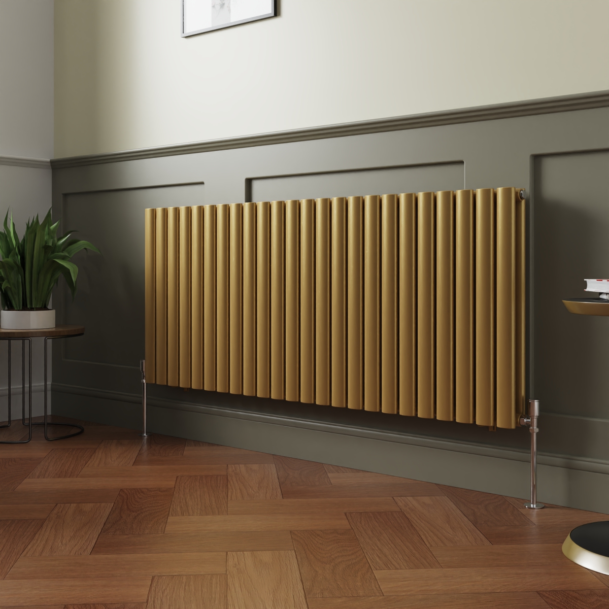Norden 600 x 1417mm Metallic Gold Double Oval Column Horizontal Designer Radiator