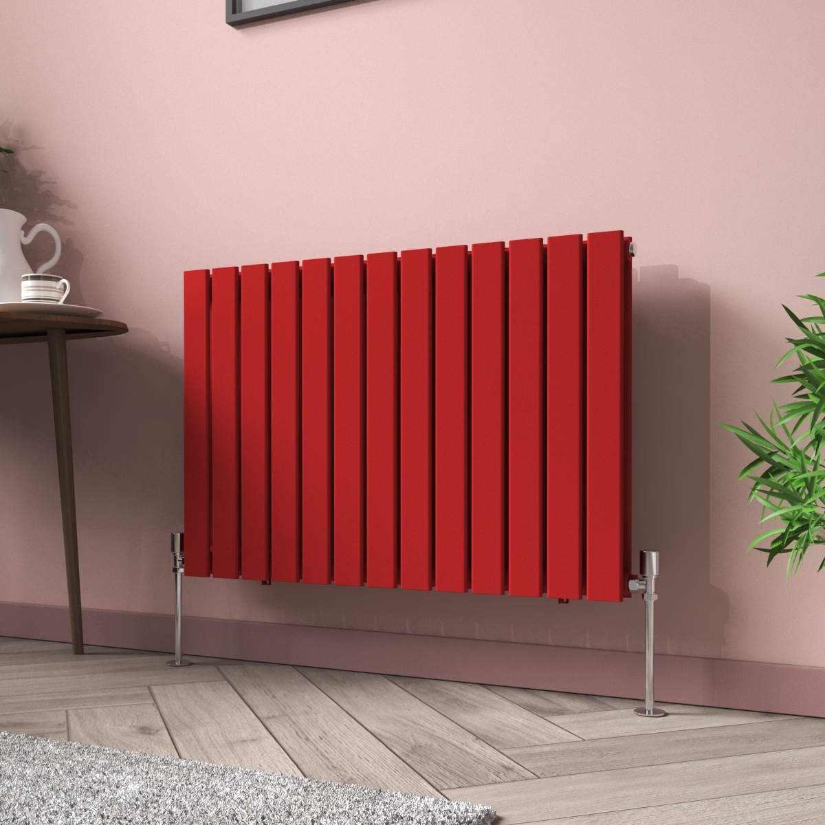 Karlstad 600 x 886mm Signal Red Double Flat Panel Horizontal Designer Radiator