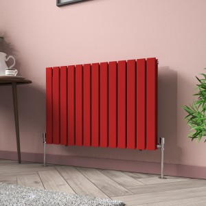 Karlstad 600 x 886mm Signal Red Double Flat Panel Horizontal Designer Radiator