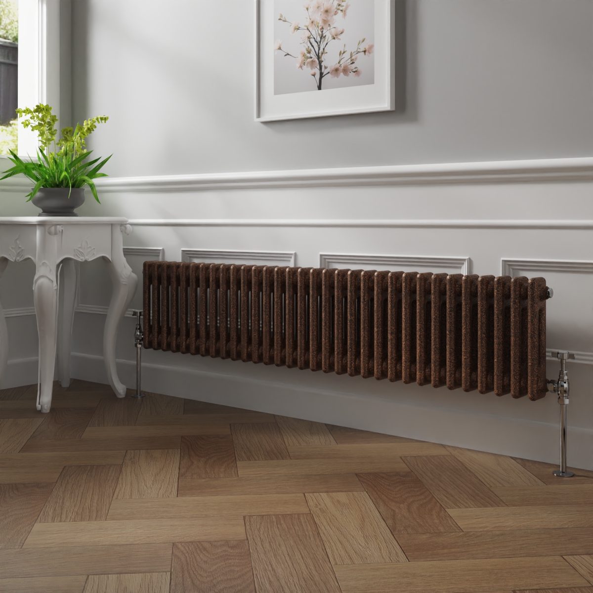 Bern 300 x 1460mm Black Copper Double Column Horizontal Traditional Radiator