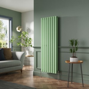 Lulea 1600 x 550mm Pastel Green Double Flat Panel Vertical Designer Radiator