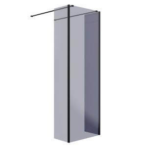 Wasdale 700mm Black Smoked Walk Through Wet Room Screen with 300mm Hinged Return Screens