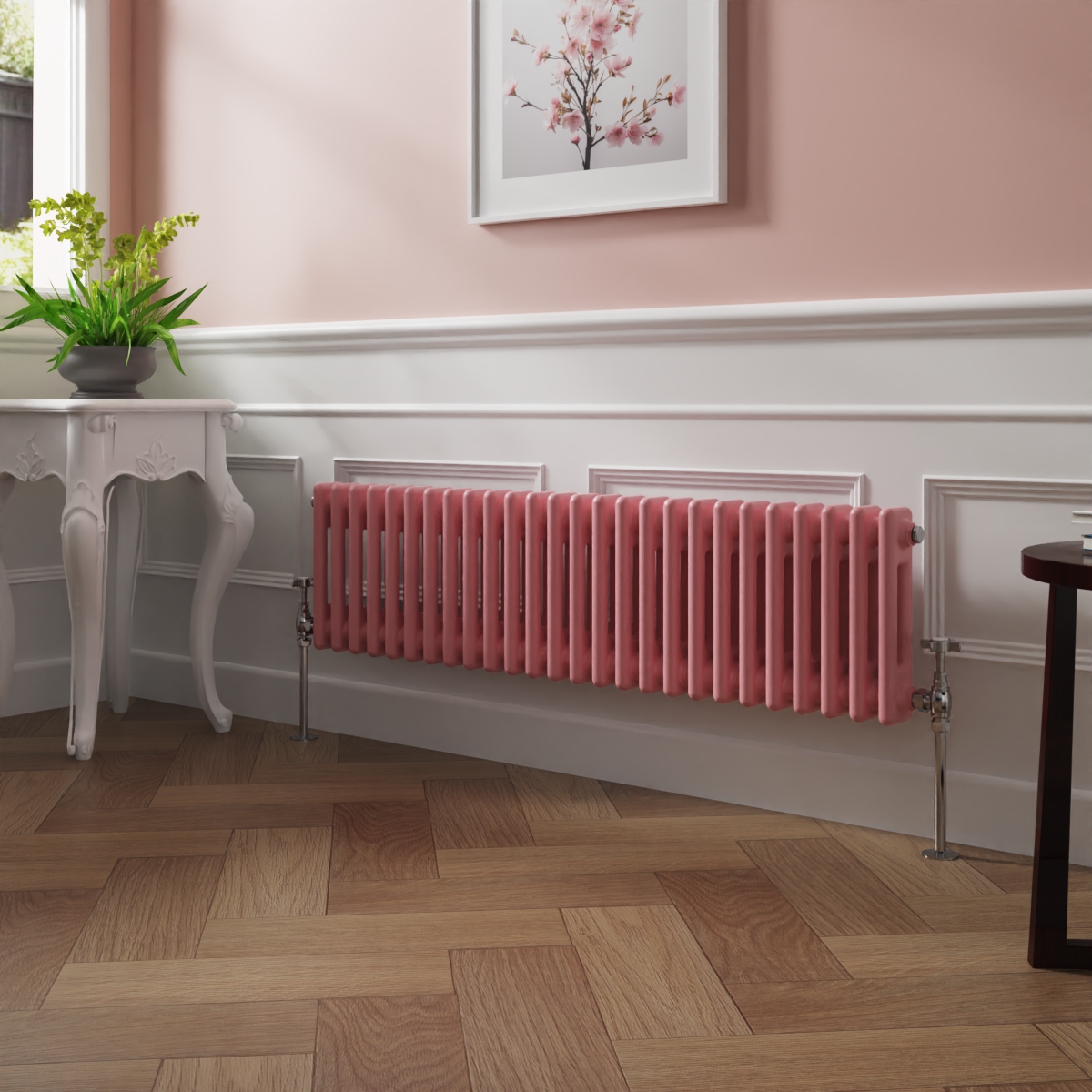 Bern 300 x 1190mm Rose Pink Double Column Horizontal Traditional Radiator