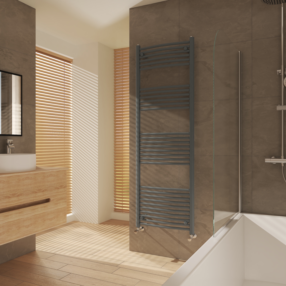 Fjord 1800 x 600mm Curved Anthracite Heated Towel Rail