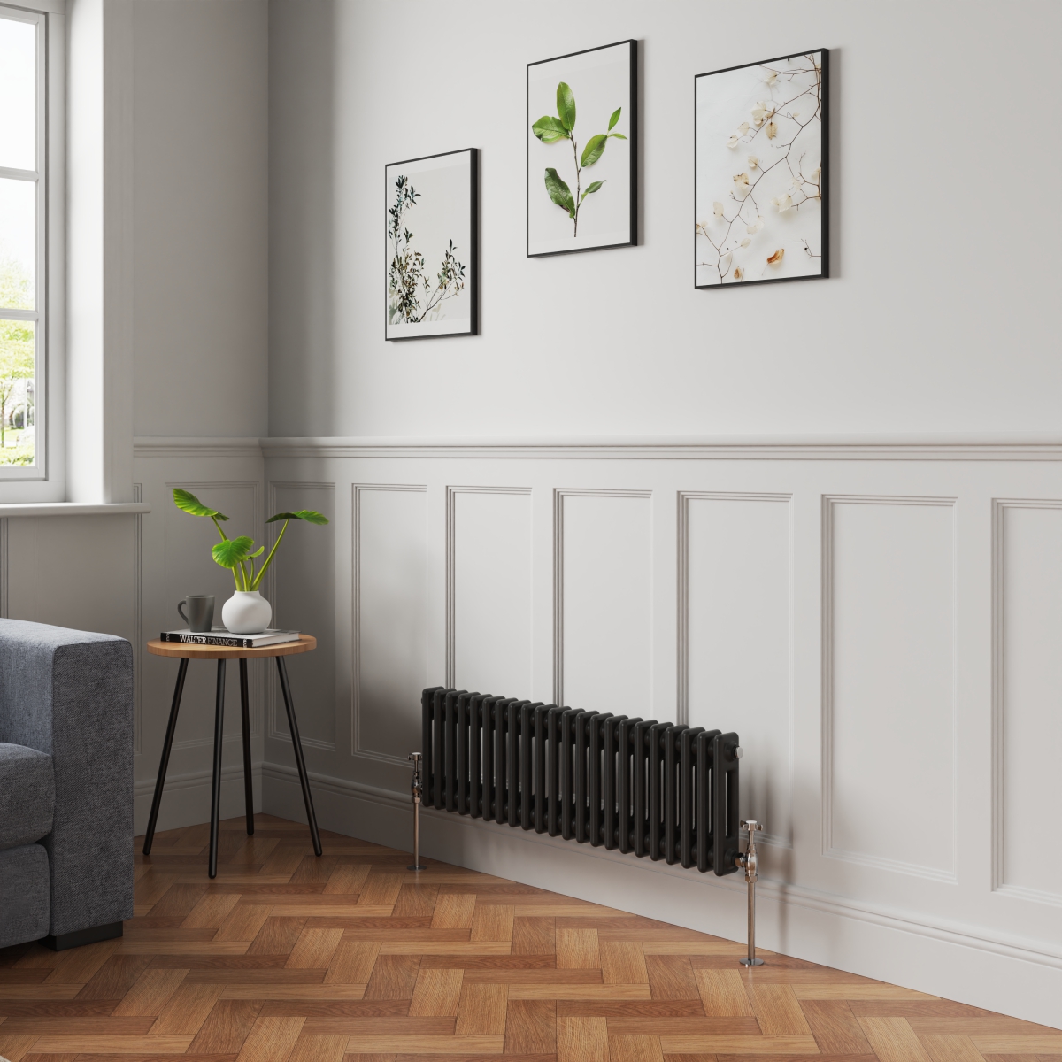 Bern 300 x 1010mm Black Double Column Horizontal Traditional Radiator