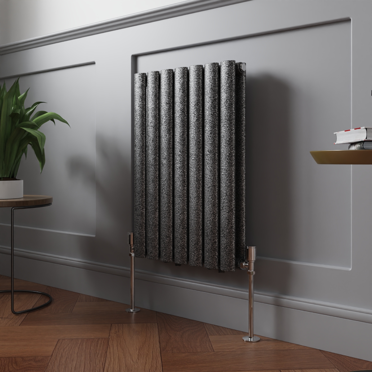 Norden 600 x 414mm Black Silver Double Horizontal Oval Column Designer Radiator