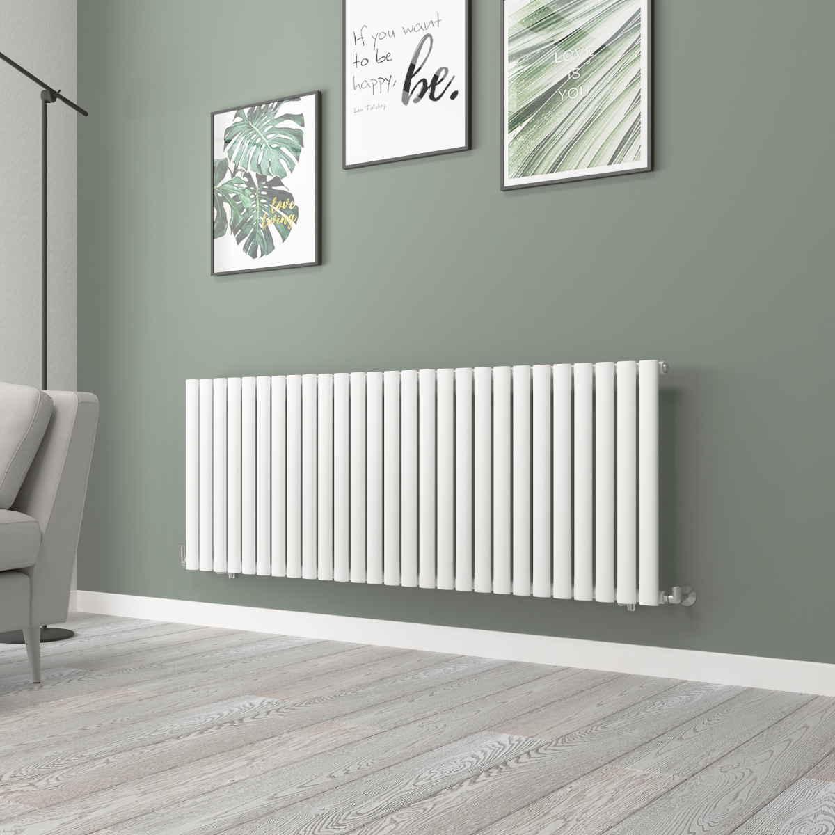 Norden 600 x 1594mm White Single Horizontal Oval Tube Designer Radiator