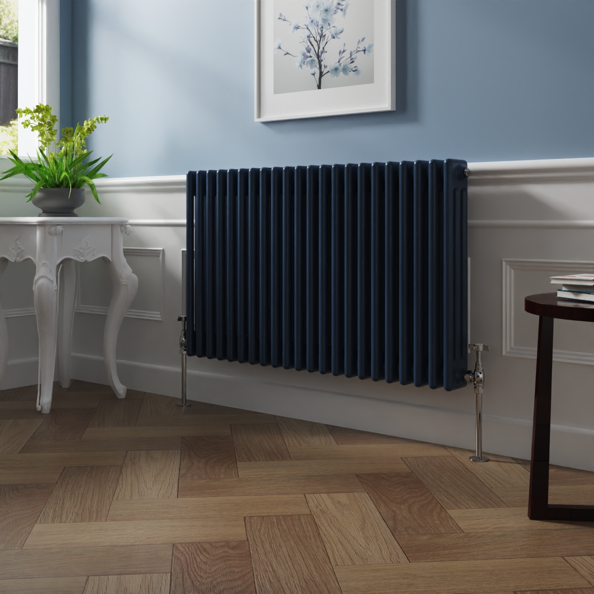 Bern 600 x 1010mm Sapphire Blue Triple Column Horizontal Traditional Radiator