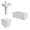 Cordoba Square Modern Bathroom Suite with Wall Hung Toilet and Essential Single Ended Bath - 1500 x 700mm - Front & End Bath Panel Included