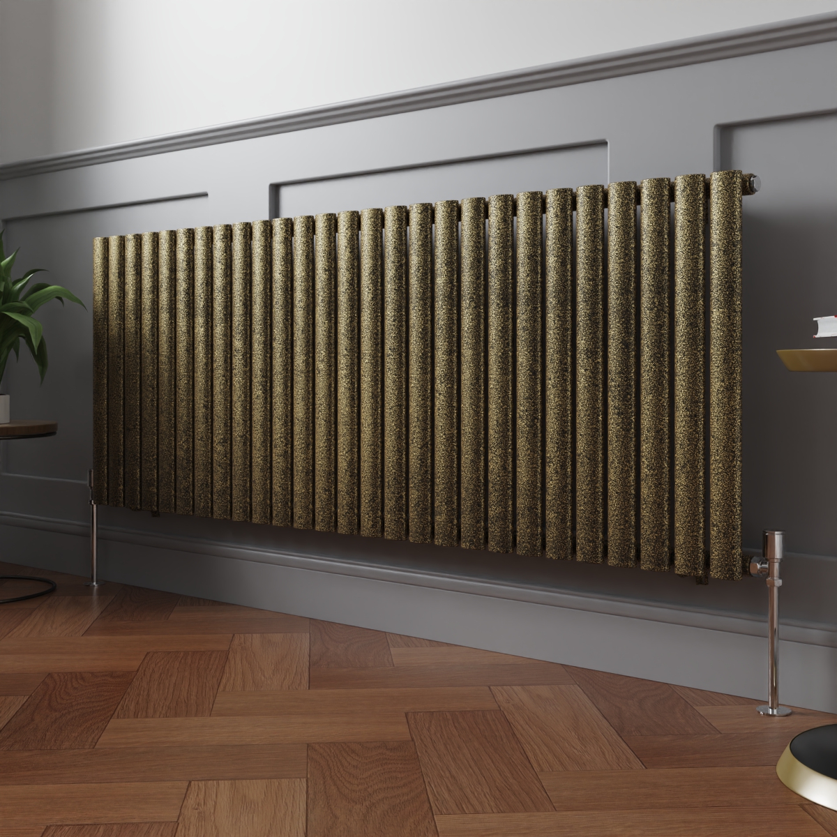 Norden 600 x 1594mm Black Gold Single Horizontal Oval Column Designer Radiator