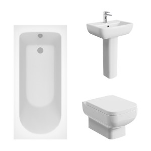 Feel 600 Modern Bathroom Suite with Wall Hung Toilet and Essential Single Ended Bath - 1500 x 700mm