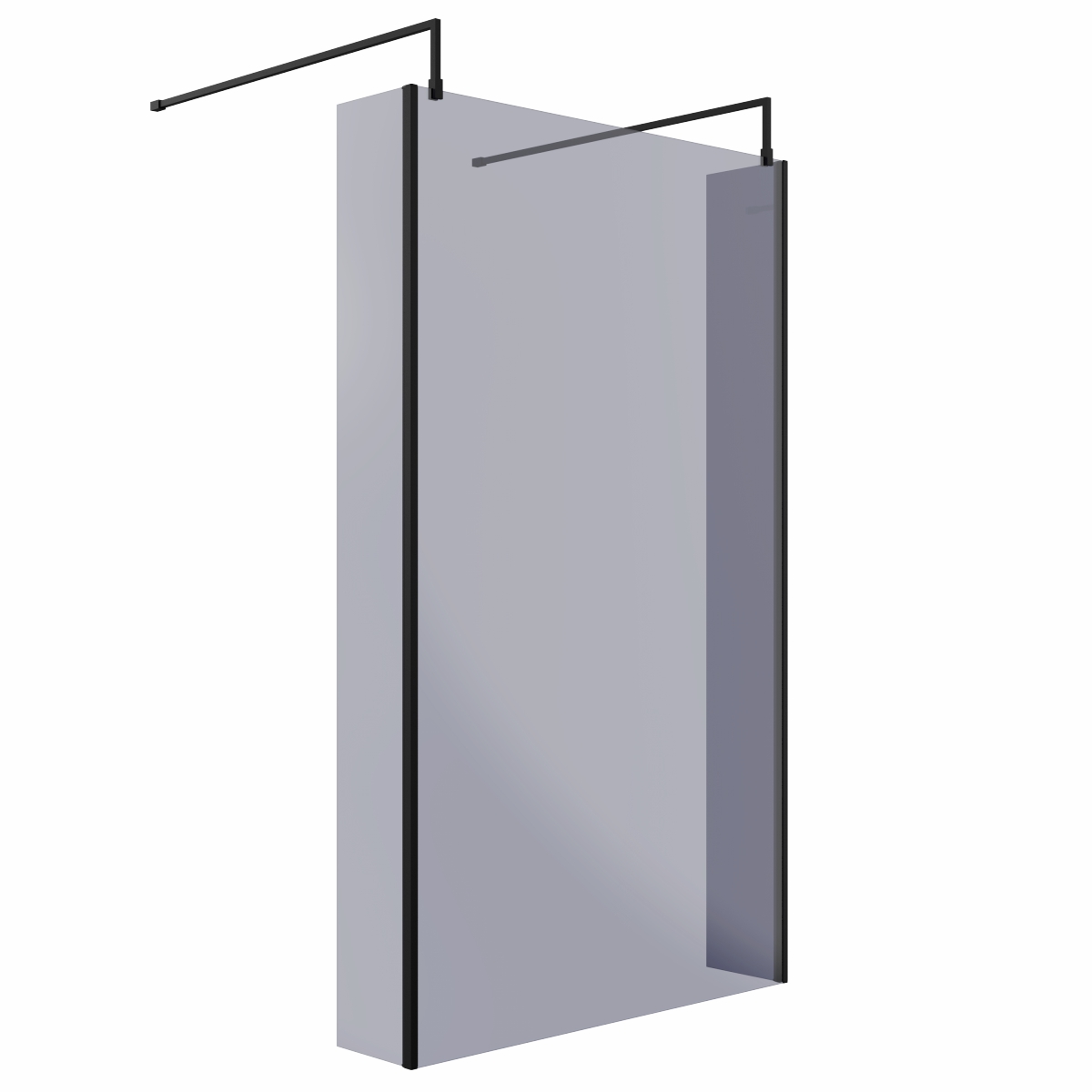 Wasdale 1200mm Black Smoked Walk Through Wet Room Screen with 215mm Hinged Return Screens & L- Shape Support Arms