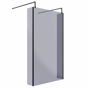 Wasdale 1200mm Black Smoked Walk Through Wet Room Screen with 215mm Hinged Return Screens & L- Shape Support Arms