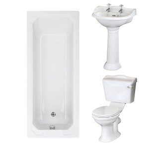 Dorchester Traditional Bathroom Suite 600mm 2 Tap Hole Basin with Traditional Single Ended Bath - 1700 x 700mm