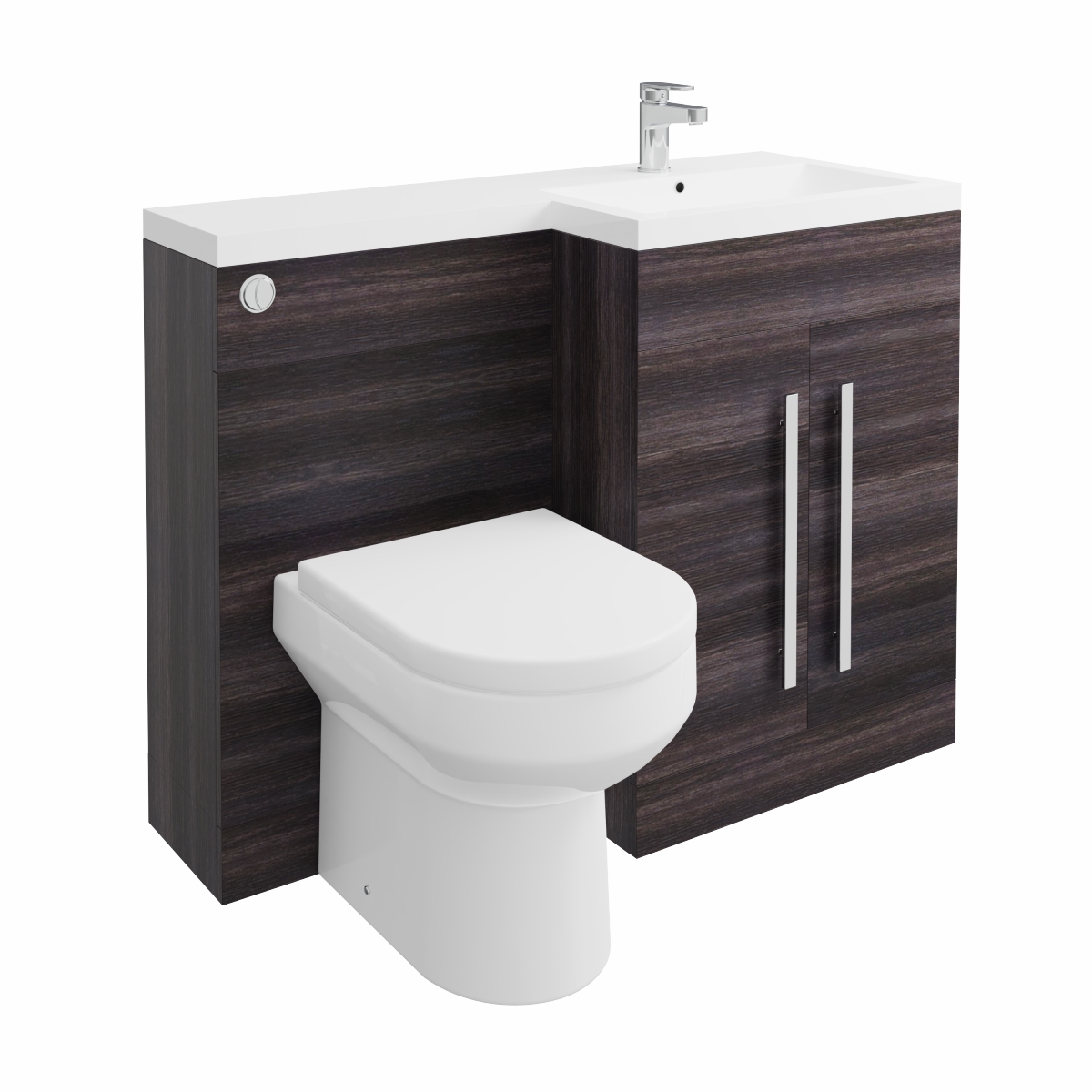 Calm Grey Right Hand Combination Vanity Unit Basin L Shape with Back to Wall Calgary Toilet & Soft Close Seat & Concealed Cistern - 1100mm