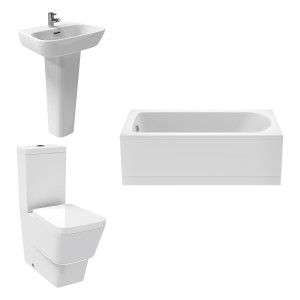 Aria Bathroom Suite with Close Coupled Toilet and Essential Single Ended Bath 1600 x 700 - Front Panel Included
