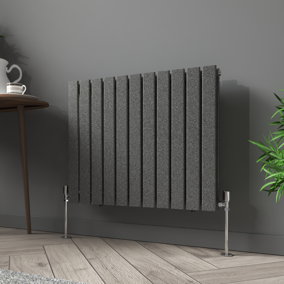 Karlstad 600 x 750mm Black Silver Double Horizontal Flat Panel Designer Radiator