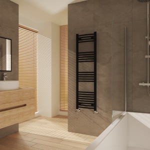 Fjord 1400 x 400mm Curved Black Heated Towel Rail