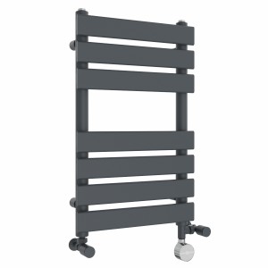 Juva 650 x 400mm Dual Fuel Sand Grey Flat Panel Thermostatic Touch Control Electric Heated Towel Rail