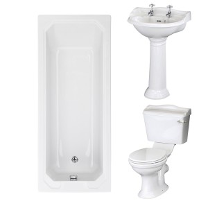 Dorchester Traditional Bathroom Suite 500mm 2 Tap Hole Basin with Traditional Single Ended Bath - 1700 x 700mm