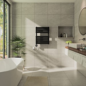 Juva 650 x 500mm Satin Black Flat Panel Thermostatic Touch Control Wifi Electric Heated Towel Rail