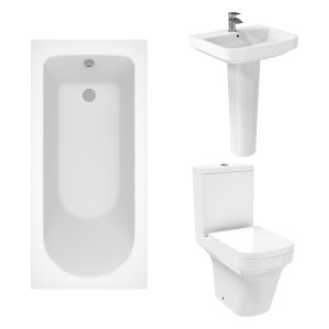 Avola Modern Bathroom Suite with Essential Single Ended Bath - Choice of Bath Size, Bath Panel and Toilet Type