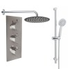 Thurso Chrome Triple Round Handle Concealed Valve Bulit in Diverter with 200mm Round Shower Head and Chrome Riser Rail Kit (3 Outlet)