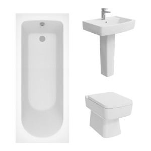 Boston Modern Bathroom Suite with Back to Wall Toilet and Essential Single Ended Bath - 1700 x 700mm