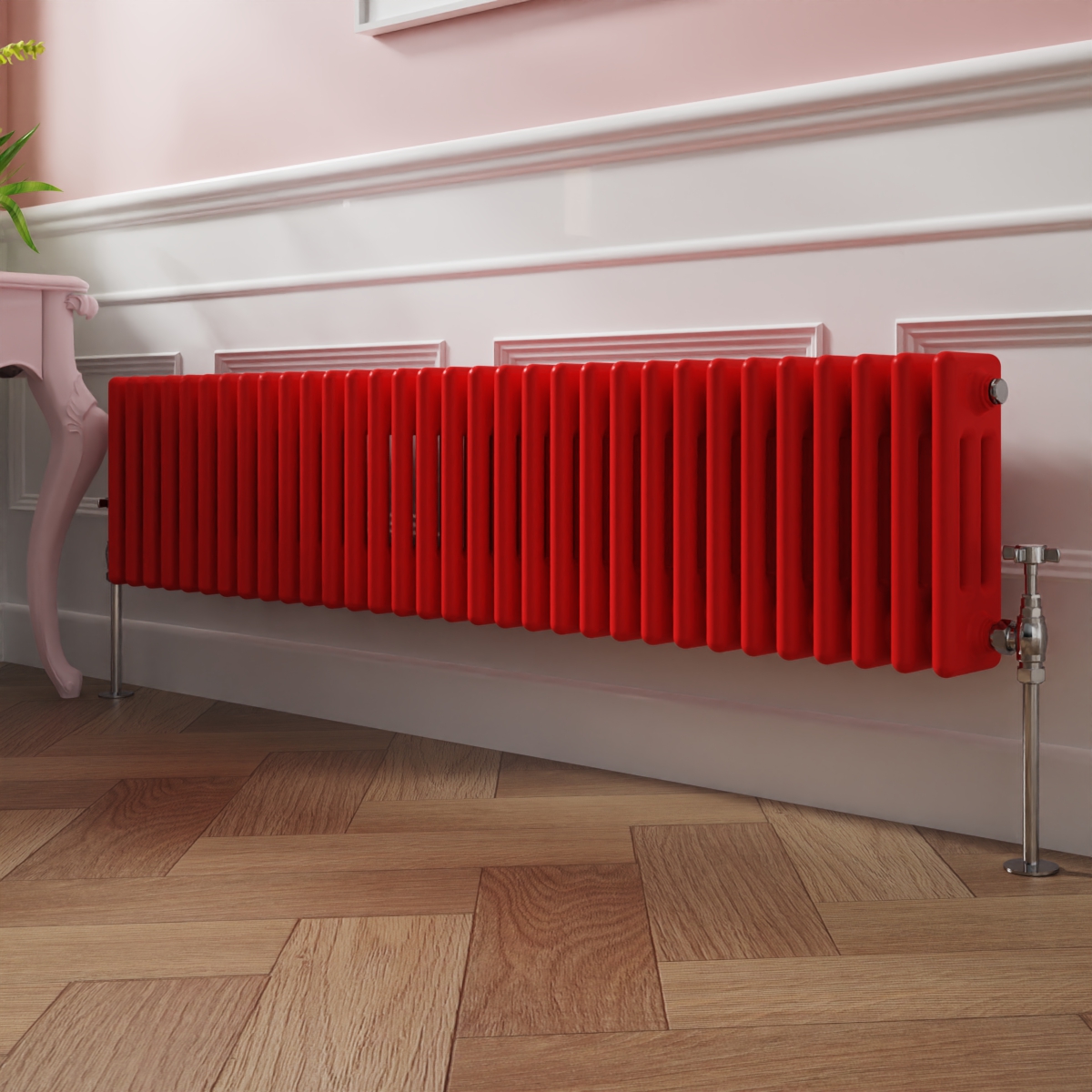 Bern 300 x 1460mm Traditional Signal Red Triple Horizontal Column Radiator