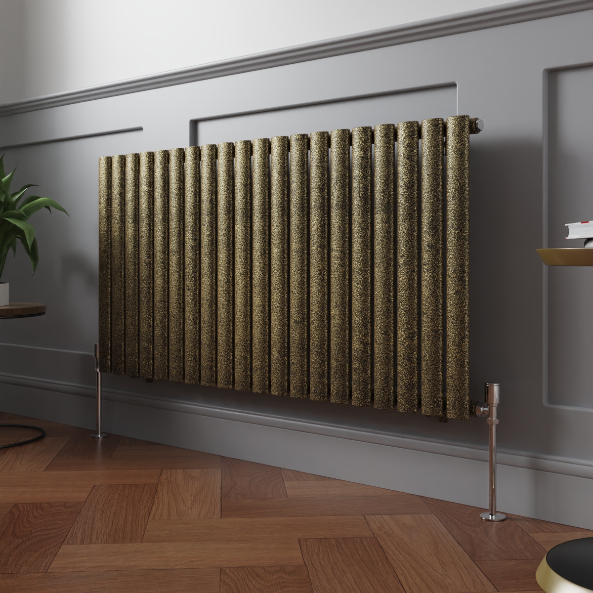Norden 600 x 1181mm Black Gold Single Horizontal Oval Column Designer Radiator