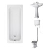Wellington High Level Toilet with Grey Seat & 600mm 1 Tap Hole Basin with 1700 x 700mm Traditional Straight Bath Single Ended