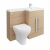 Calm Light Oak Right Hand Combination Vanity Unit Basin L Shape with Back to Wall Fresh Curved Toilet & Soft Close Seat & Concealed Cistern - 1100mm