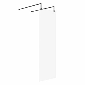 Wasdale 700mm Black Walk Through Wet Room Screen With L-Shape Support Arms