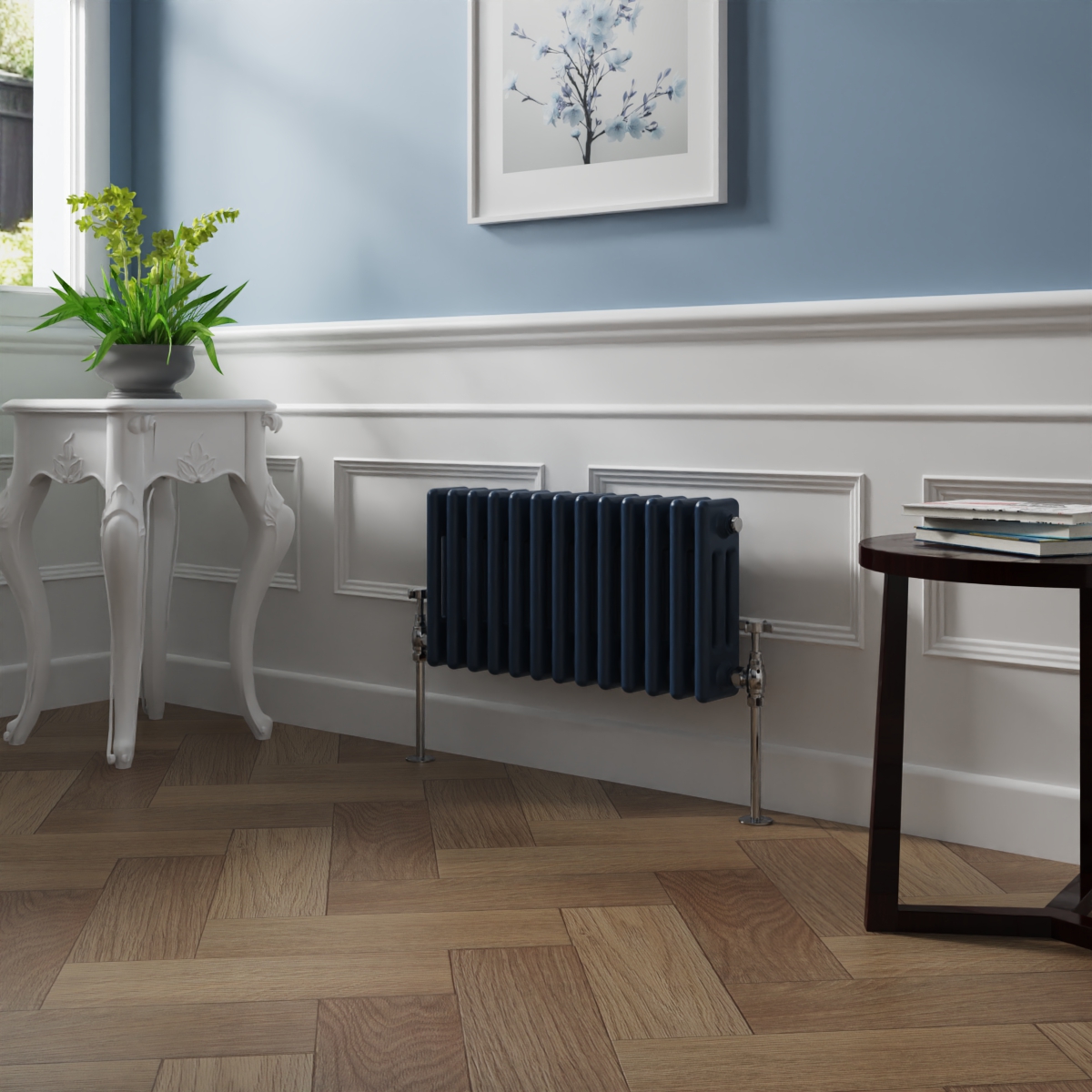 Bern 300 x 605mm Sapphire Blue Triple Column Horizontal Traditional Radiator