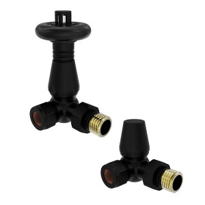 Traditional Thermostatic Corner Radiator Valves - Black