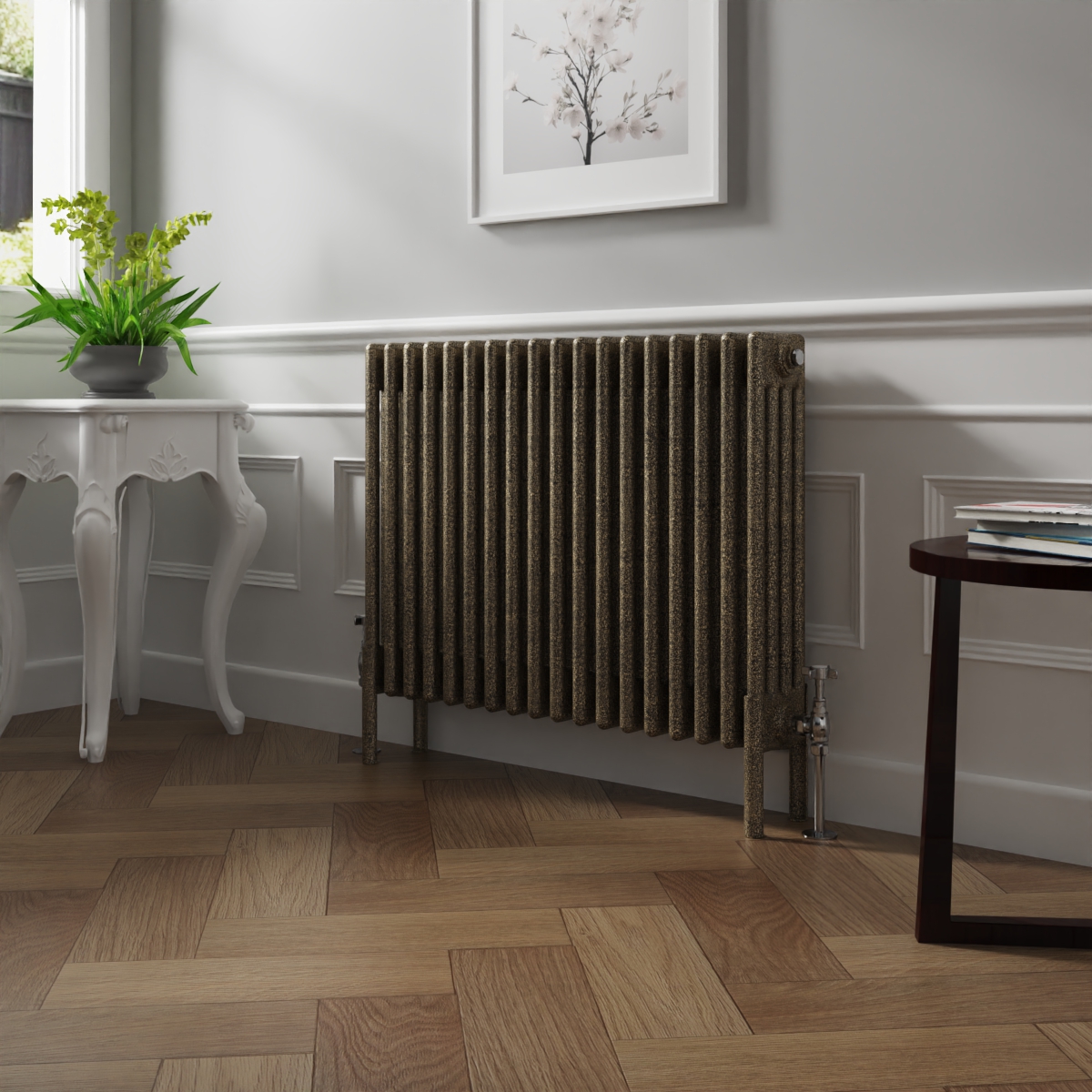 Bern 600 x 830mm Black Gold Four Column Horizontal Traditional Radiator