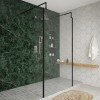 Wasdale 1100mm Black Walk Through Wet Room Screen with 300mm Hinged Return Screens & L- Shape Support Arms